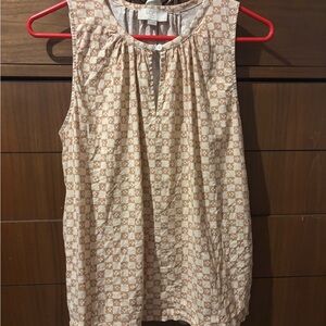 LOFT Women's Sleeveless Beige and White Blouse